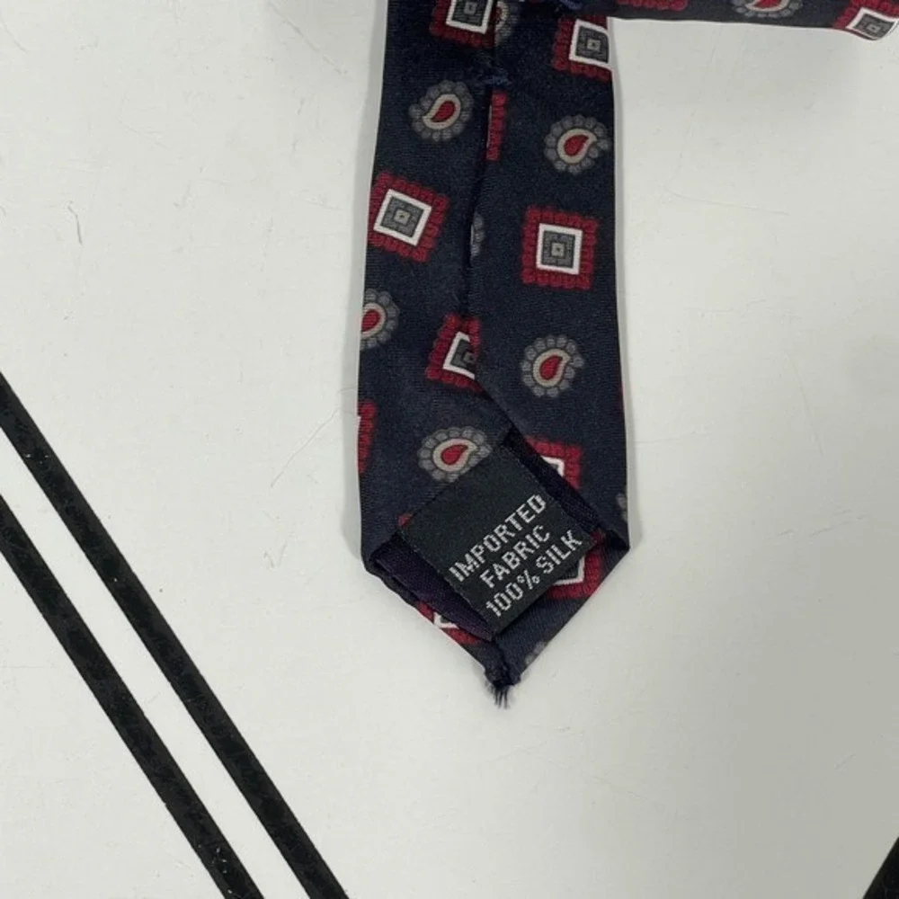 Barrington Silk Paisley‎ Square Necktie Navy Red Mens Formal Business